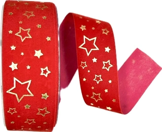 Vánoční stuha sametová VELUTTO STARS RED červená 40mm x 20m (10,-Kč/m)