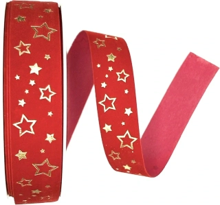 Vánoční stuha sametová VELUTTO STARS RED červená 25mm x 20m (9,-Kč/m)