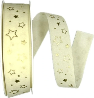 Vánoční stuha sametová VELUTTO STARS CREAM krémová 25mm x 20m (9,-Kč/m)