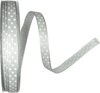 Vánoční stuha MINI STARS SILVER pastelově šedá 15mm x 25m (5,-Kč/m)