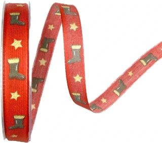 Stuha vánoční WINTER BOOTS RED červená 15mm x 20m (5,50Kč/m)