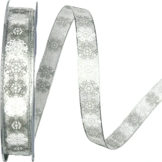 Vánoční stuha SNOW DIAMOND bílá 15mm x 20m (6,-Kč/m)
