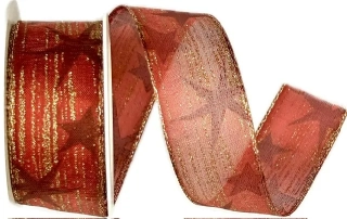 Vánoční stuha organzová RED STARS 25mm x 2m (12,-Kč/m)