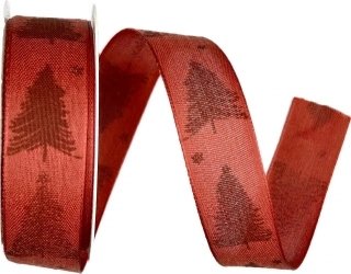 Stuha vánoční bavlněná WINTER TREE RED červená 25mm x 2m (12,-Kč/m)