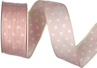 Stuha vánoční bavlněná TINY STARS PINK pastelově růžová 25mm x 2m(9,-Kč/m)