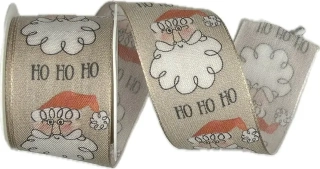 Vánoční stuha bavlněná Ho Ho Ho krémová 40mm x 2m(12,-Kč/m)