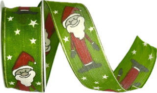 Stuha vánoční bavlněná HAPPY DWARF zelená 25mm x 2,5m (8,-Kč/m)