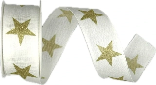 Stuha vánoční ADVENT STAR bílá 25mm x 2m (12,-Kč/m)