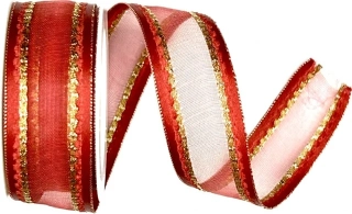 Stuha organzová MONDAN RUBY RED červená PREMIUM 25mm x 2m (13,-Kč/m)