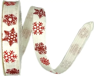 Stuha vánoční bavlněná SNOWFLAKES bílá 15mm x 4m (4,- Kč/m)