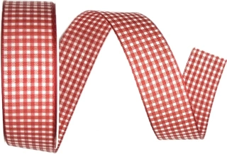 Stuha taftová VICHY KARO RED červená 25mm x 2m (11,- Kč/m)