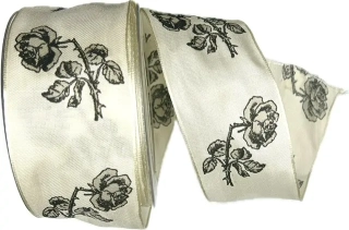 Stuha smuteční saténová BLACK ROSES CREME 60mm x 20m (9,50Kč/m)