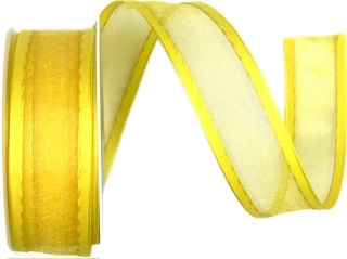 Stuha organzová CHAMPAGNER Sunny Yellow prošívaná  žlutá 25mm x 2m (12,-Kč/m)