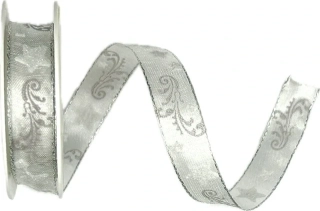 Vánoční stuha organzová GLITTER STAR SILVER 10mm x 2m (9,- Kč/m)