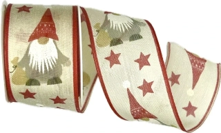 Stuha vánoční bavlněná CHRISTMAS ELF CREAM krémová 40mm x 2m (12,50Kč/m)