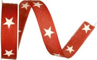 Vánoční stuha WHITE STARS RED červená 15mm x 2m ( 9,- Kč/m)