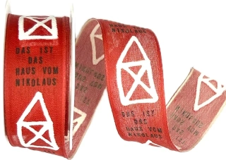 Vánoční stuha Tady bydlí Mikuláš 25mm x 2m ( 5,- Kč/m)