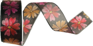 Stuha organzová SUMMER DREAM Midnight Bloom černá 25mm x 2,5m (8,80 Kč/m)