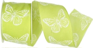 Stuha látková SWEET BUTTERFLY GREEN hráškově zelená 40mm x 2m (13,-Kč/m)