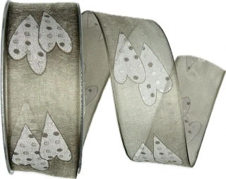 Organzová stuha Two Hearts – granitová 40mm x 20m