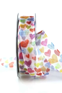 Stuha organzová  CRAZY HEARTS 25mm x 2,5m (10,- Kč/m)