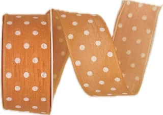 Bavlněná puntíkovaná stuha pastelově oranžová 25mm x 2m (9,-Kč/m)