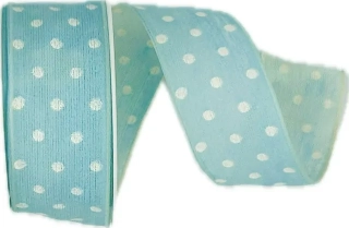 Bavlněná puntíkovaná stuha pastelově světle modrá 25mm x 2m (9,-Kč/m)