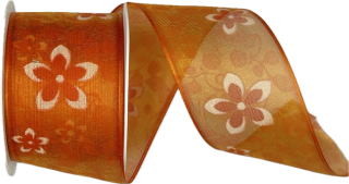 Stuha organzová FLOWER RAIN ORANGE oranžová 40mm x 2m (14,-Kč/m)