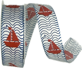 Stuha taftová SAILING BOAT bílá 25mm x 2m