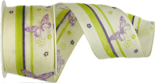 Stuha bavlněná LAVENDER BUTTERFLY světle zelená 40mm x 2m (13,-Kč/m)