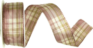 Saténová stuha CARACAS KARO starorůžová 25mm x 2m