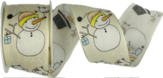 Stuha vánoční HAPPY SNOWMAN CREAM krémová 40mm x 2m (14,-Kč/m)