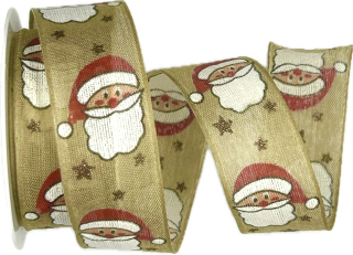 Stuha vánoční FROSTY MAN přírodní 25mm x 2m (12,-Kč/m)