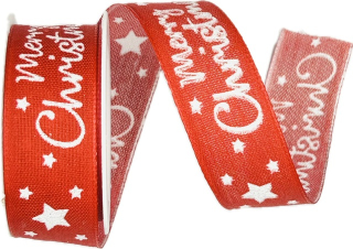 Stuha vánoční MERRY CHRISTMAS RED červená 25mm x 2m (6,-Kč/m)