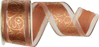 Stuha vánoční saténová RHAPSODY měděno-růžová 40mm x 2m (16,-Kč/m)