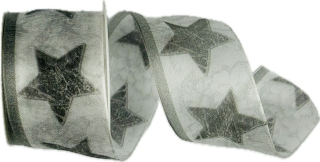 Vánoční stuha organzová BLACK STAR 40mm x 2m (13,-Kč/m)