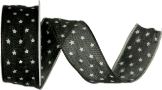 Stuha vánoční bavlněná TINY STARS BLACK černá 25mm x 2m (9,-Kč/m)