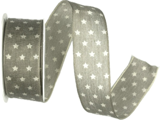 Stuha vánoční bavlněná TINY STARS GREY pastelově šedá 25mm x 2m(9,-Kč/m)