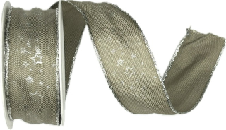  Vánoční stuha saténová stříbrná NOBLESSE 25mm x 2m (11,-Kč/m)