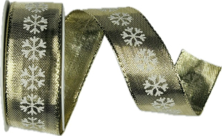 Stuha lurexová zlatá WHITE SNOWFLAKES GOLD 25mm x 2m (13,-Kč/m