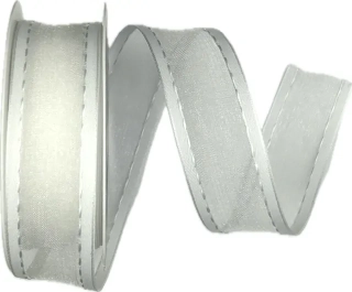 Stuha organzová CHAMPAGNER White Elegance bílá prošívaná 25mm x 2m (12,-Kč/m)