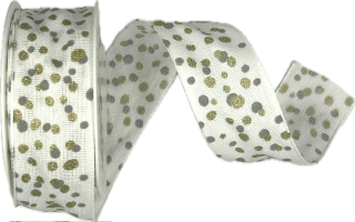 Stuha vánoční STARDUST WHITE bílá 25mm x 2m (12,-Kč/m)