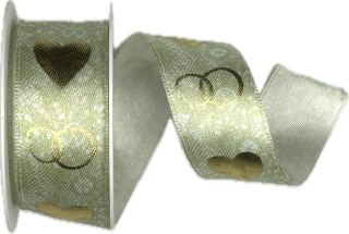 Saténová stuha Heart & Rings Mint – pastelově zelená 25mm x 2m