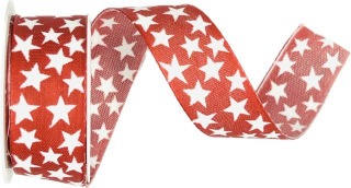 Vánoční stuha STAR RAY červená 25mm x 2,5m (10,-Kč/m)