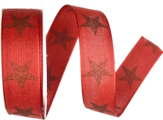 Stuha vánoční ADVENT STAR RED červená 25mm x 3m (8,- Kč/m)