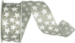 Vánoční stuha STAR RAY pastelově šedá 25mm x 2,5m (8,-Kč/m)