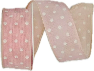Stuha bavlněná POLKADOT PINK pastelově růžová 25mm x 2m (9,-Kč/m)