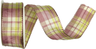 Saténová stuha CARACAS KARO růžovo-zelená 25mm x 2m