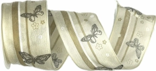 Stuha bavlněná BUTTERFLY CREAM krémová 40mm x 2m (13,- Kč/m) 