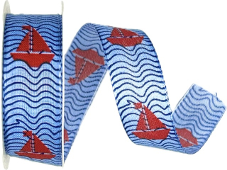 Stuha taftová SAILING BOAT světle modrá 25mm x 2m